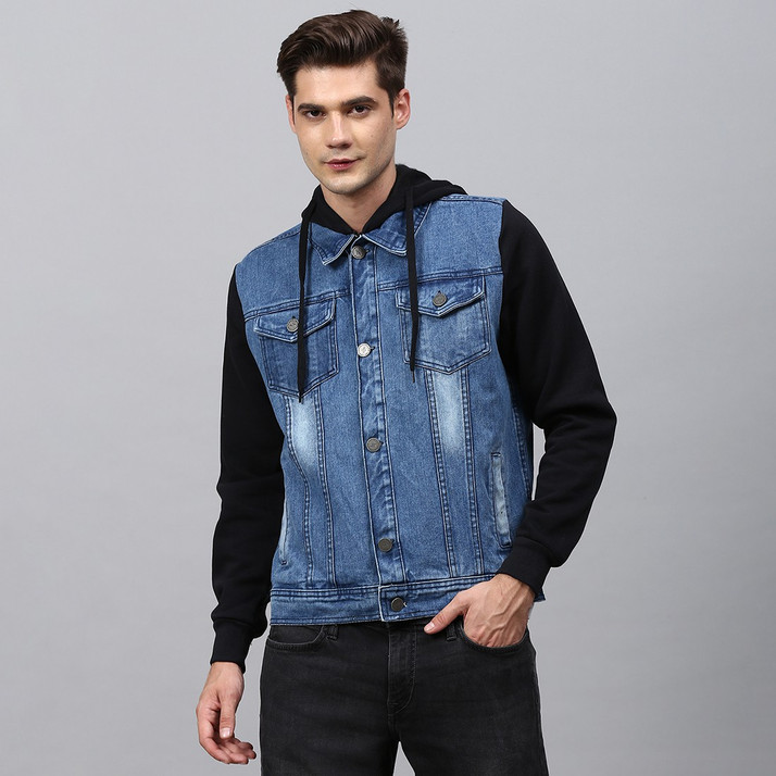 Sleeve Colorblock Men Denim Jacket 