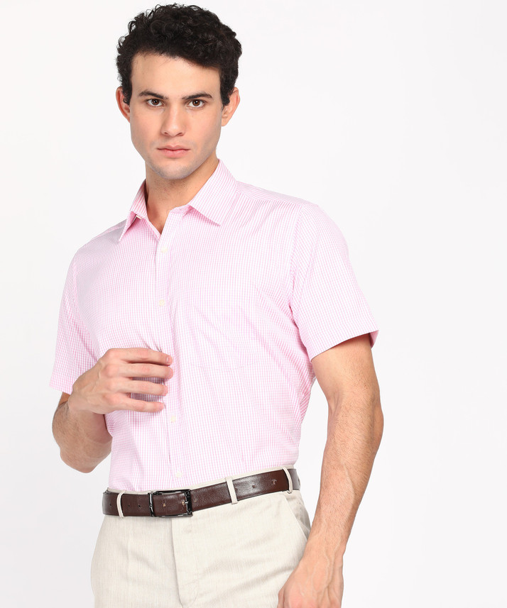 Raymond Men Checkered Formal Pink Shirt 