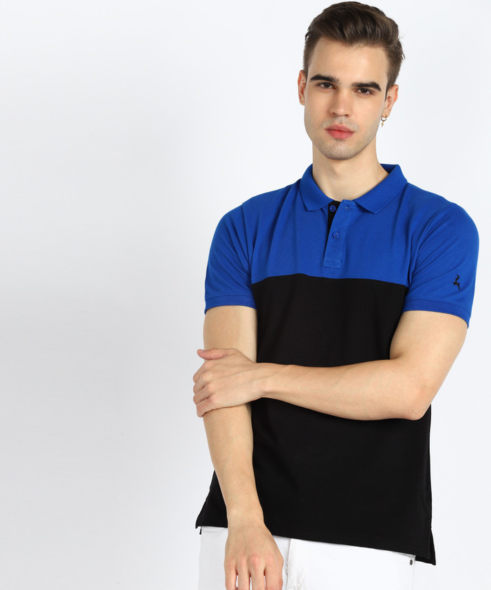 PARX Color Block Men Polo Neck Black 
