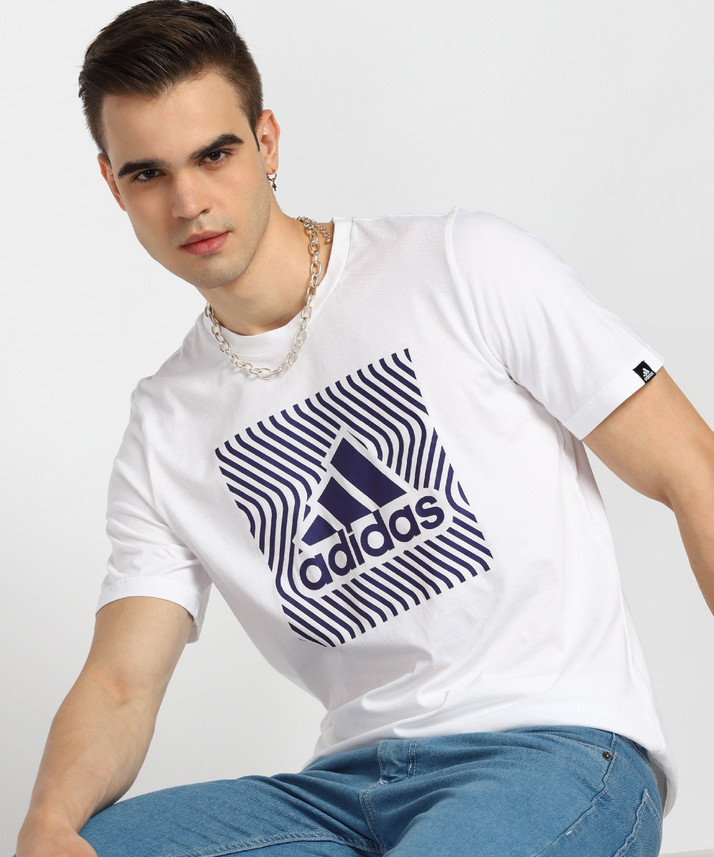 ADIDAS Printed Men Round Neck White T 