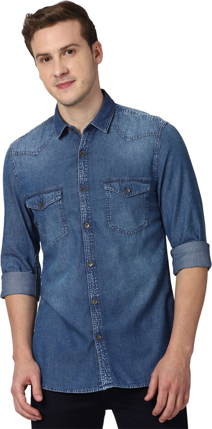 Buy PETER ENGLAND Men Solid Casual Blue 