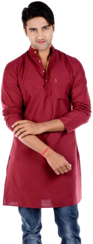 Details about   Men's Maroon Solid Indian 100% Cotton Kurta Shirt Straight Kurta