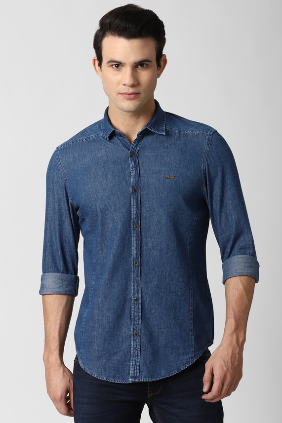 peter england men solid casual blue shirt