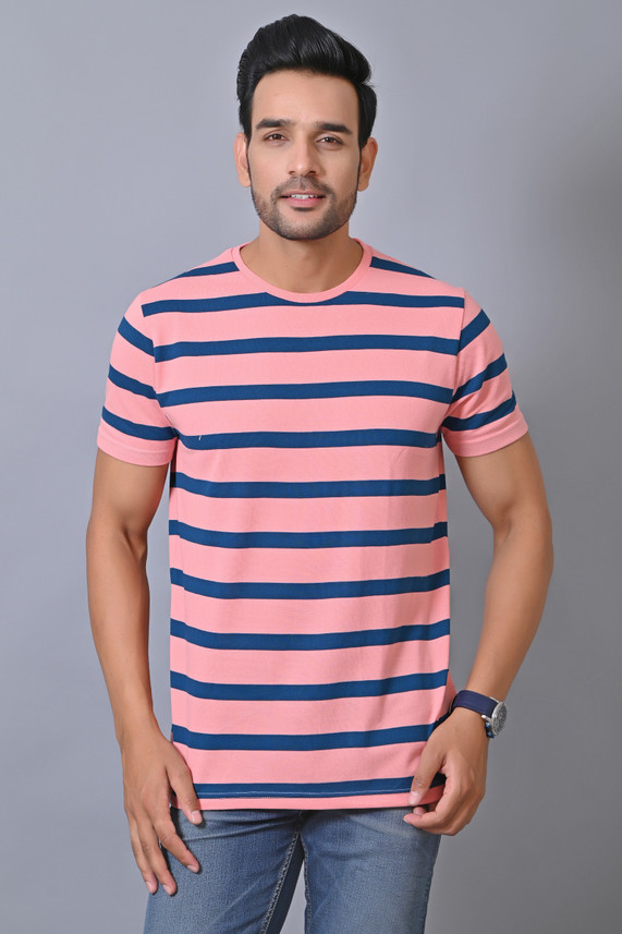 Arbour Striped Men Round Neck Pink 