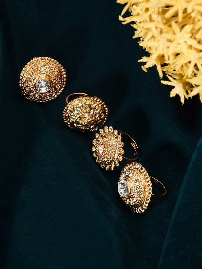ZAVERI PEARLS Zinc Gold Plated Ring Set 