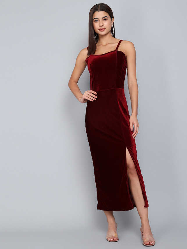 Buy INFITROB Women A-line Maroon Dress 