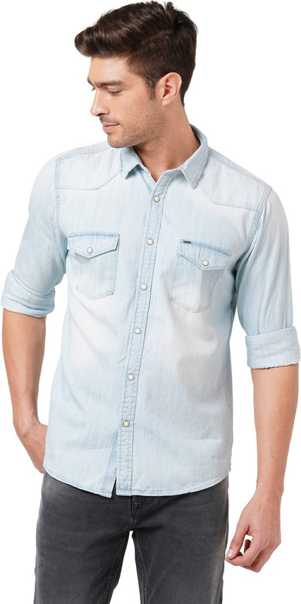 Pepe Jeans Men Solid Casual Blue Shirt 