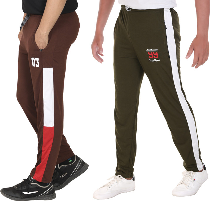 Color Block Men Brown Track Pants 