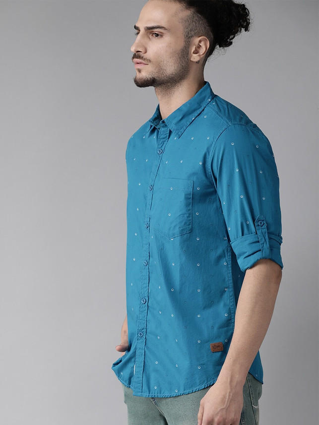 Roadster Men Printed Casual Blue Shirt 