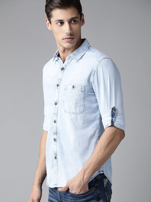 Roadster Men Solid Casual Blue Shirt 