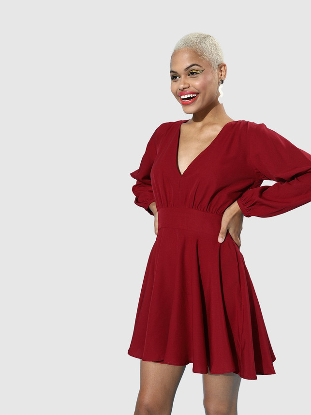 Buy THE VANCA Women A-line Maroon Dress 