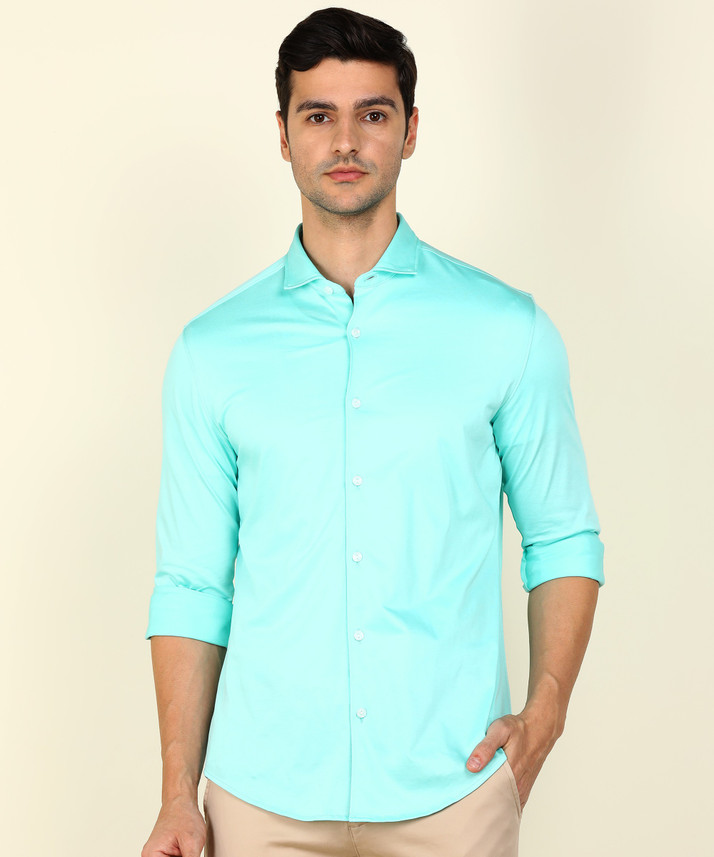 peter england men solid casual blue shirt