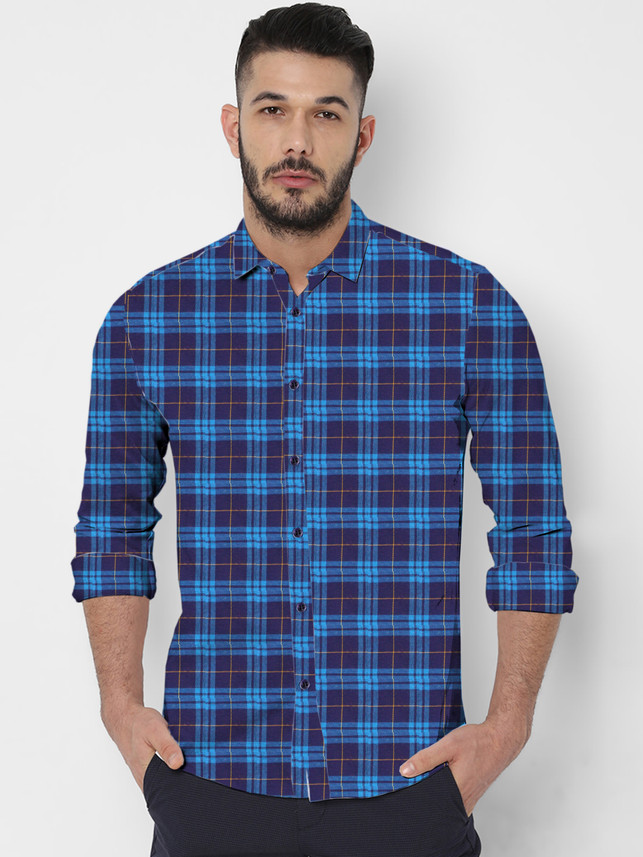Cavenders Men Checkered Casual Blue 