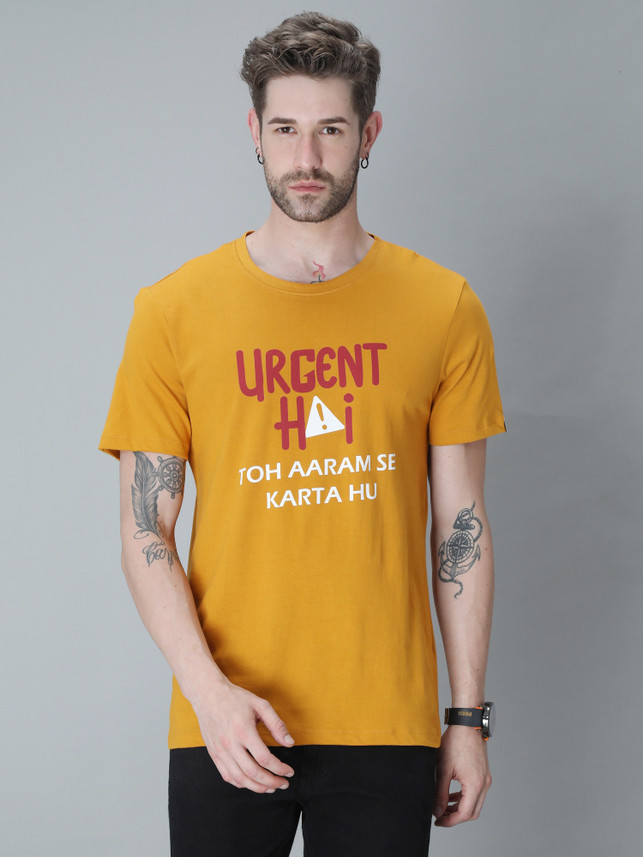 platypuss Printed Men Round Neck Yellow 