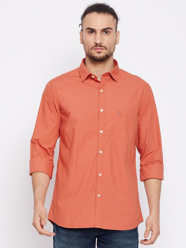 CANTABIL Men Solid Casual Orange Shirt 