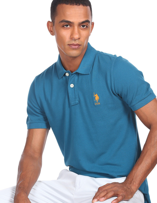 POLO ASSN. Solid Men Polo Neck Blue 