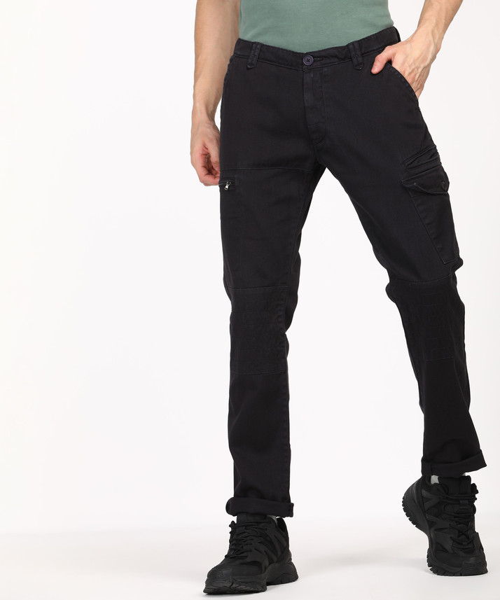 Spykar Slim Fit Men Black Trousers 