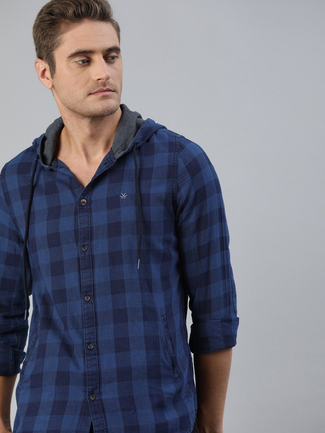 Wrong Men Self Design Casual Blue Shirt 