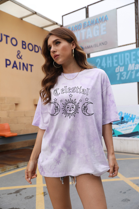 Urbanic Printed Women Round Neck Purple 