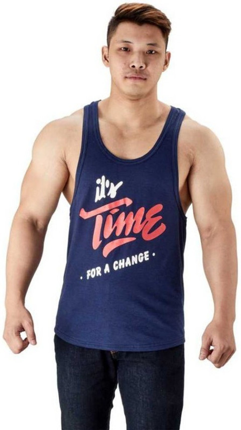 backbone Printed Men Round Neck Blue T 