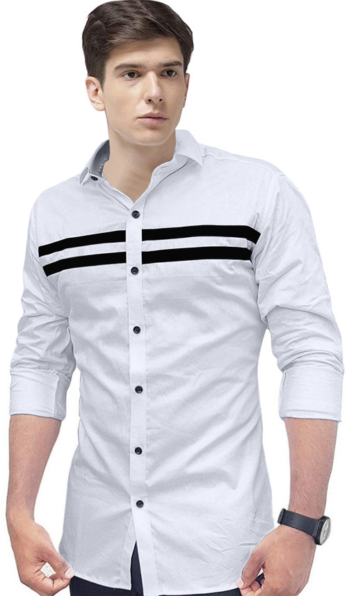 IndoPrimo Men Solid Casual White Shirt 