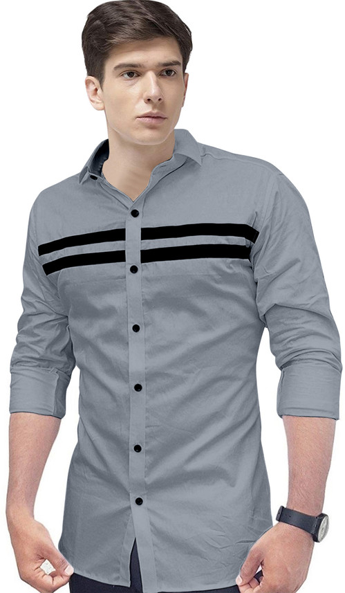 IndoPrimo Men Solid Casual Grey Shirt 
