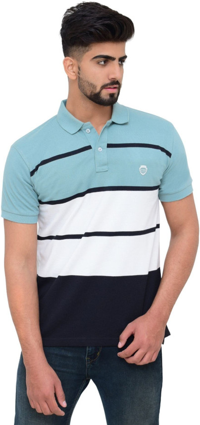 3BROS Striped Men Polo Neck Light Blue 