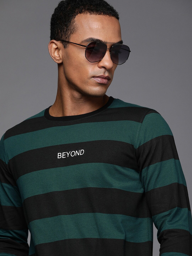 WROGN Striped Men Round Neck Blue T 