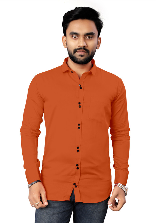 Men Solid Formal Orange Shirt 