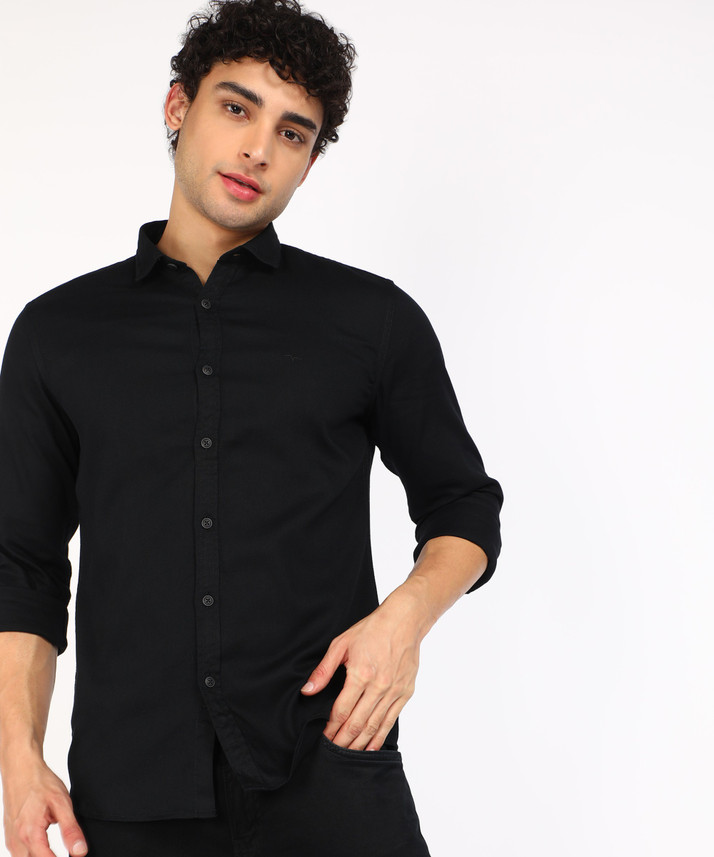 FLYING MACHINE Men Solid Casual Black 