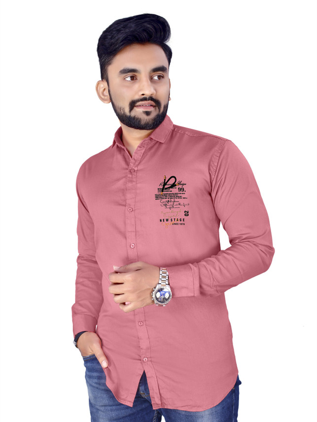 SHIVA Men Printed Casual Pink Shirt 