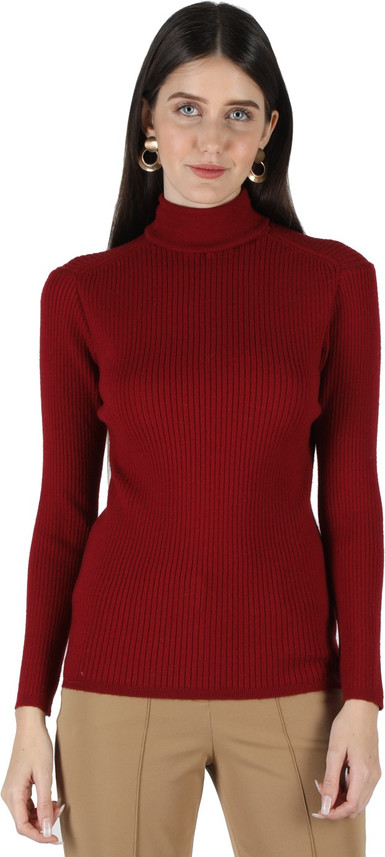 Neck Casual Women Maroon Sweater 