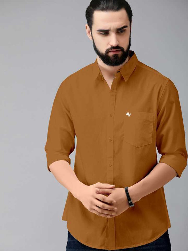 Men Solid Casual Brown Shirt 