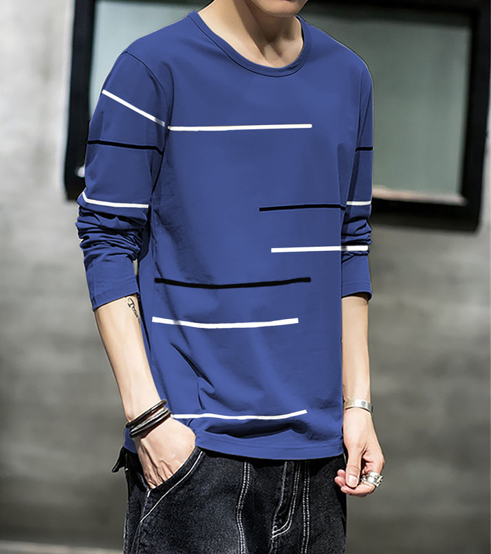 Eyebogler Striped Men Round Neck Blue T 