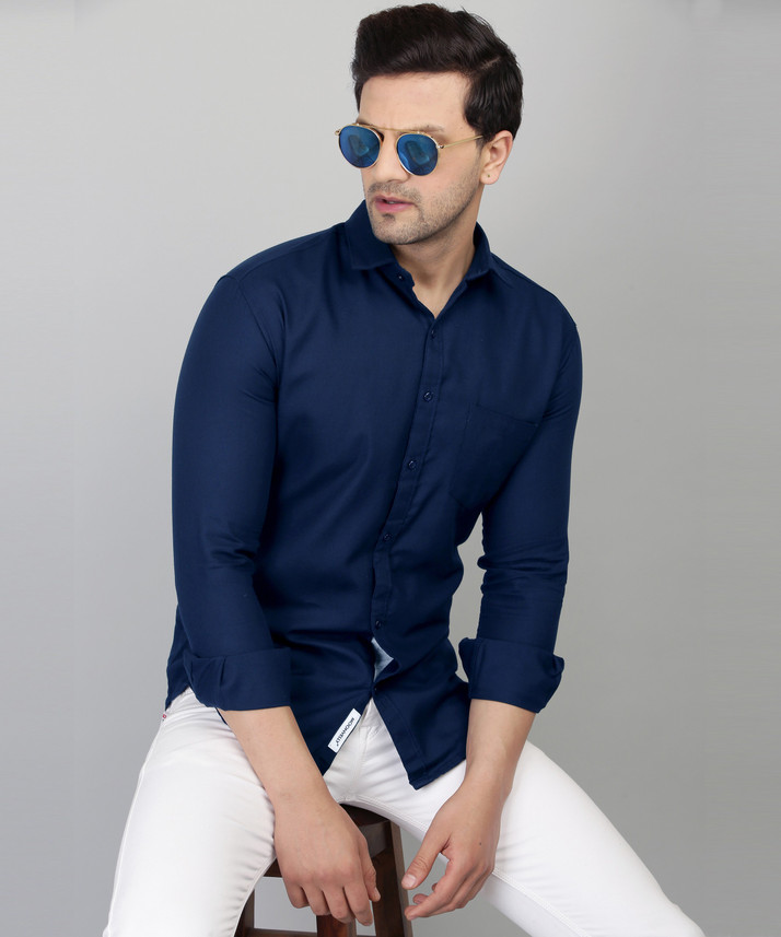 MooNVellY Men Solid Casual Blue Shirt 