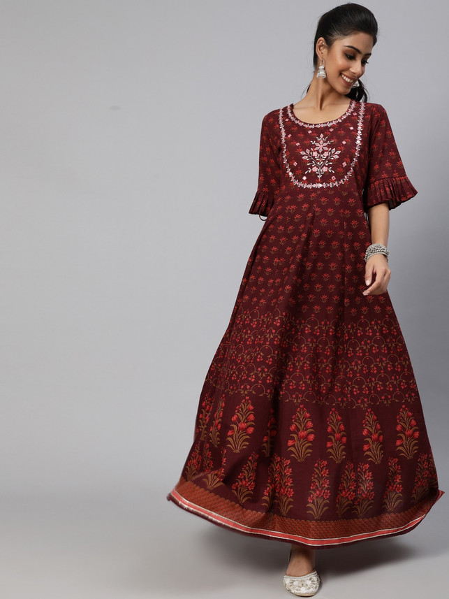 AKS Couture Women Maxi Maroon Dress 