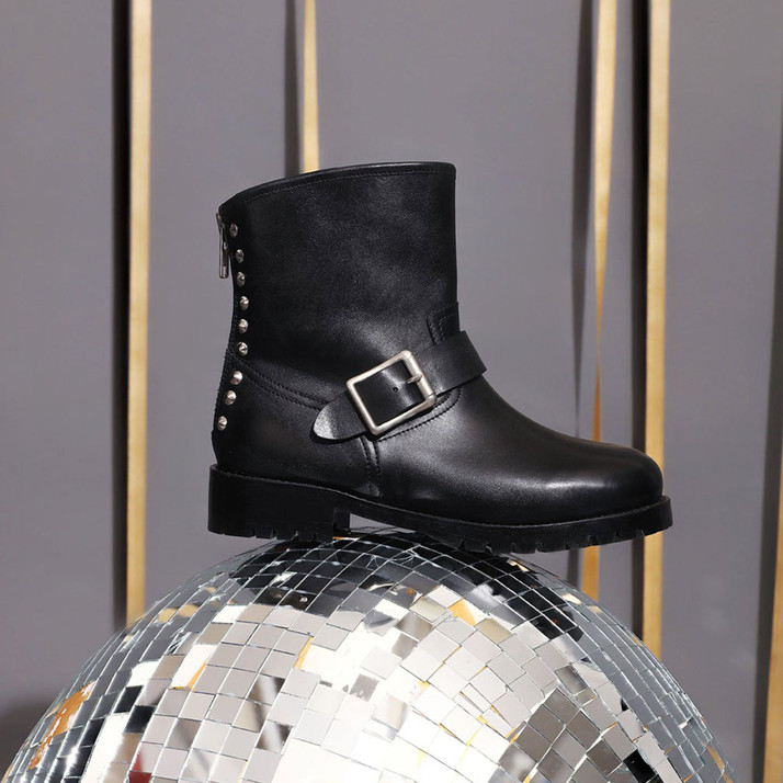 studded black leather booties