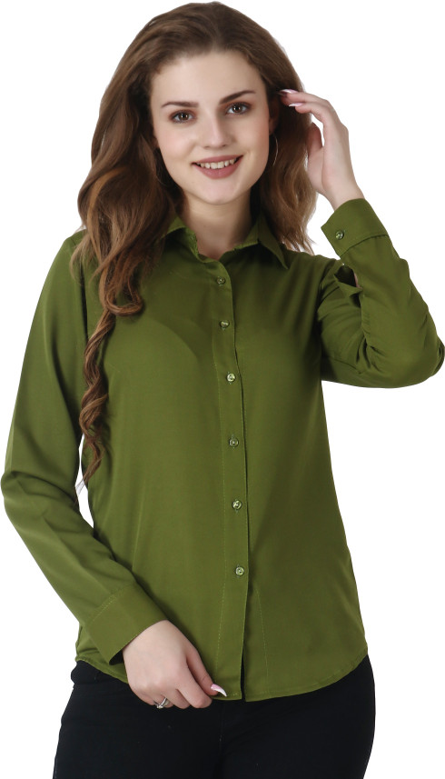 LACE IT Women Solid Casual Green Shirt 