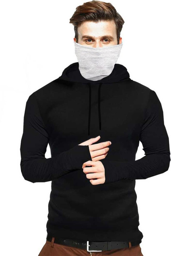 Buy TRIPR Solid Men Hooded Neck Black T 