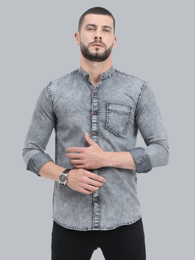 CAZZBA Men Solid Casual Grey Shirt 