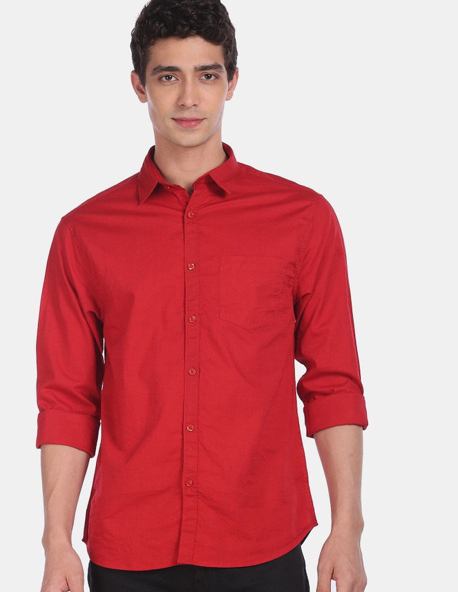 RUGGERS Men Solid Casual Red Shirt 