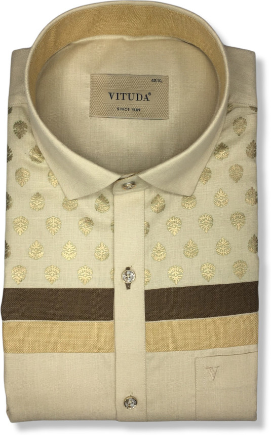 Vituda Men Printed Party Cream Shirt 