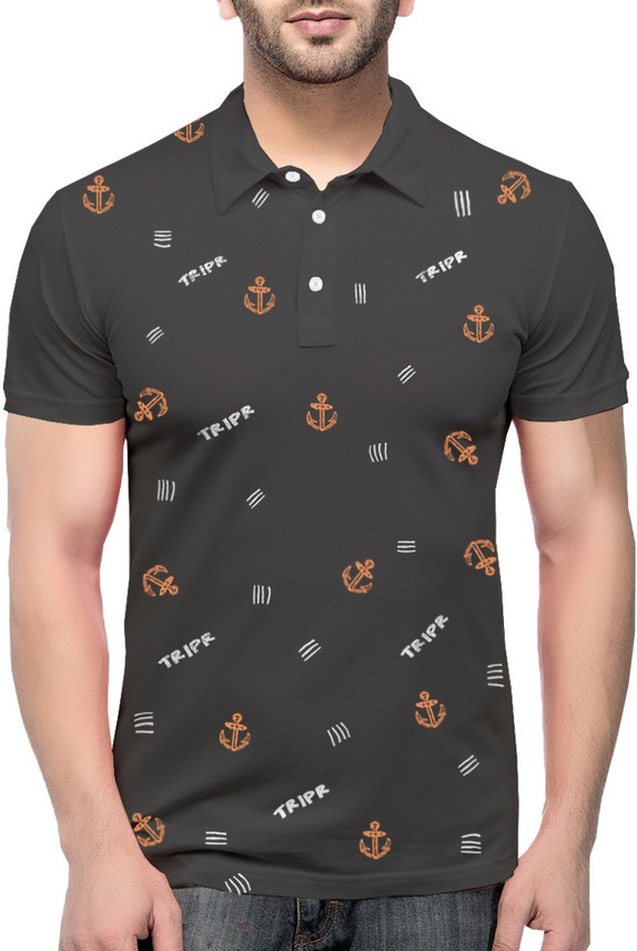 TRIPR Printed Men Polo Neck Grey T 