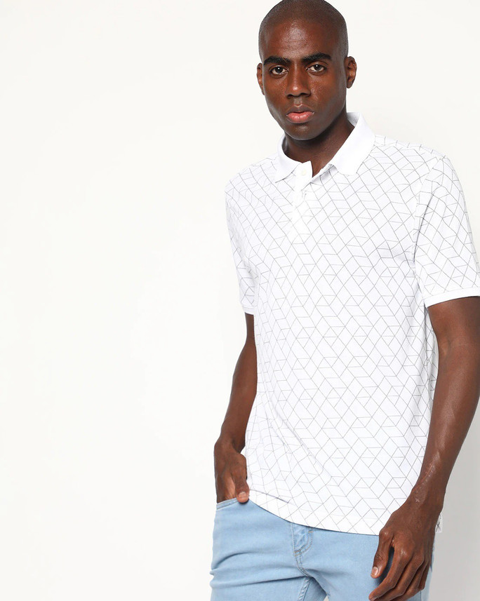 Buy Netplay Printed Men Polo Neck White 