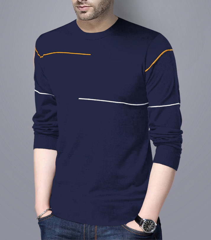 Buy Reya Striped Men Round Neck Blue T 