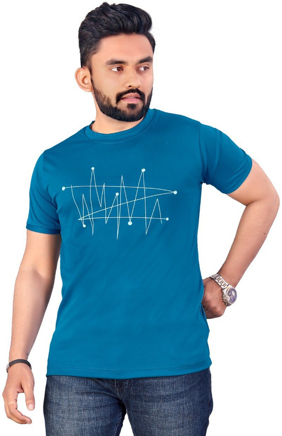 FASHION HUB Printed Men Round Neck Blue 