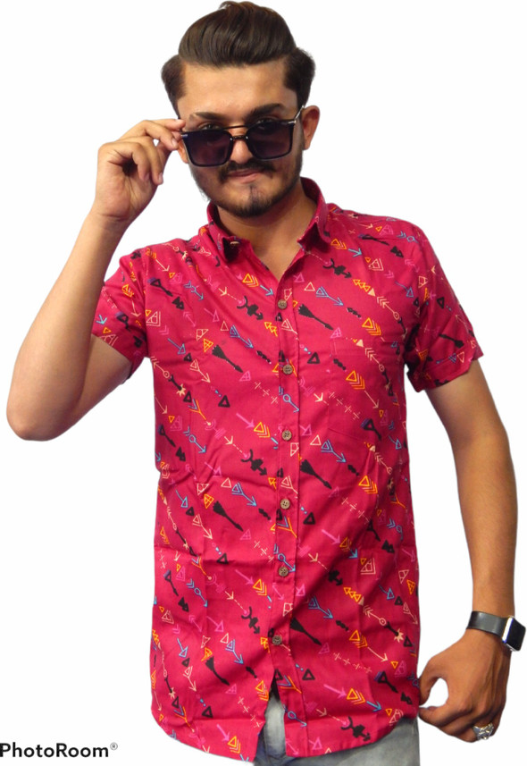 Men Floral Print Casual Red Shirt 