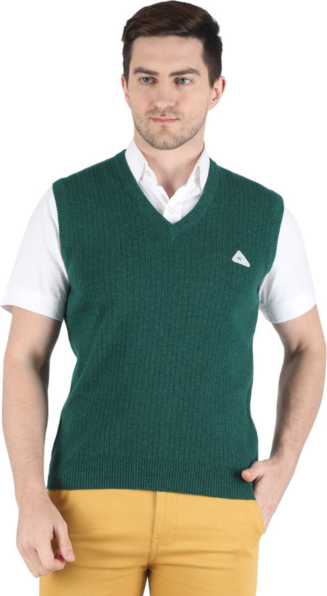 V Neck Casual Men Green Sweater 