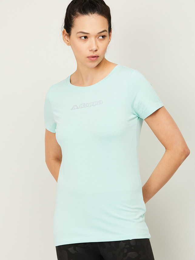 Kappa Solid Women Round Neck Beige T 