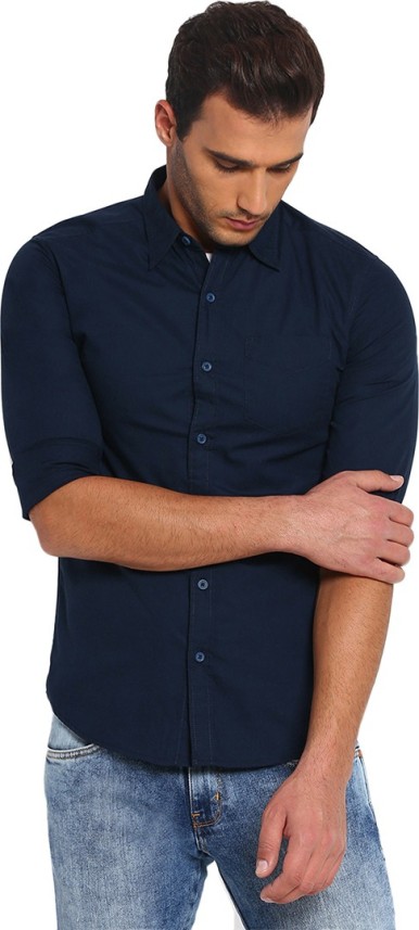 wrangler men solid casual blue shirt